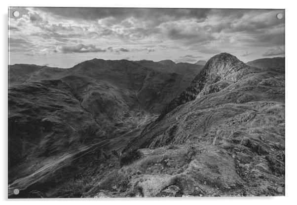 View of Pike o' Stickle and Crinkle Crags black Acrylic by Greg Marshall