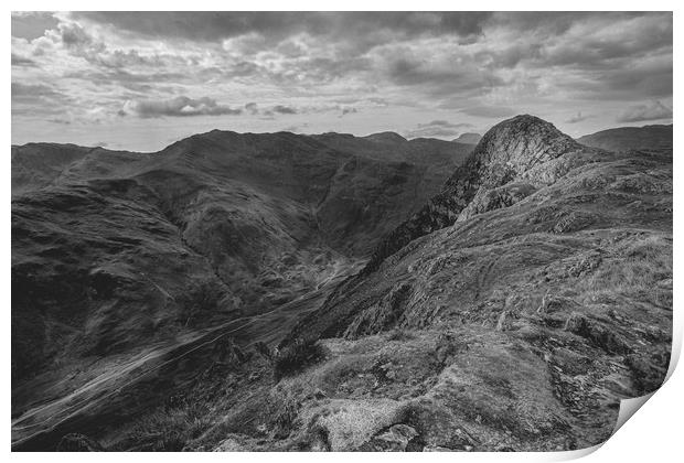 View of Pike o' Stickle and Crinkle Crags black Print by Greg Marshall