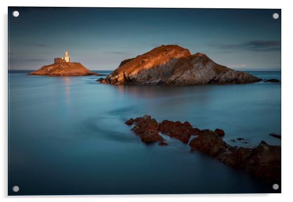 Mumbles Lighthouse at dusk Acrylic by Leighton Collins