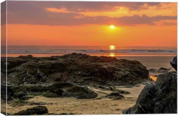Gwithian Beach at sunset Canvas Print by Brenda Belcher