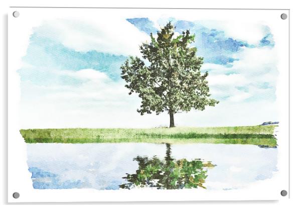 Lonely tree by the pond Acrylic by Wdnet Studio
