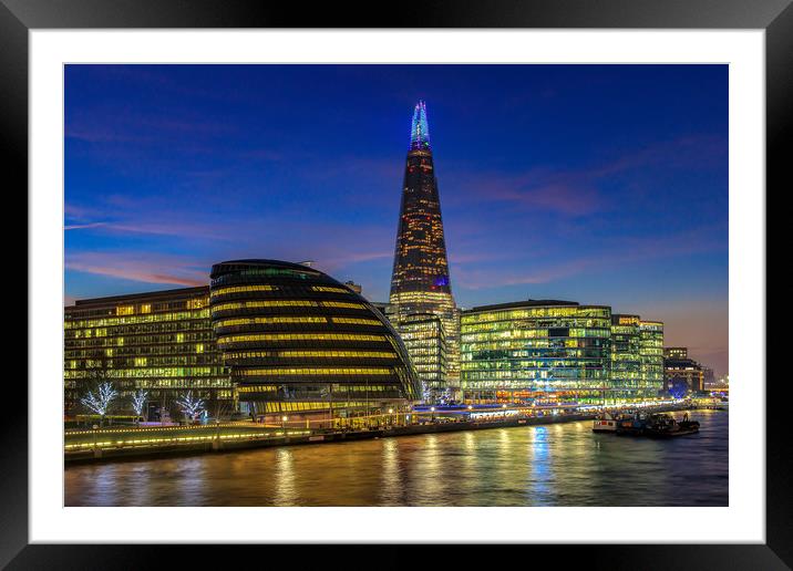 City hall London at night Framed Mounted Print by David Belcher