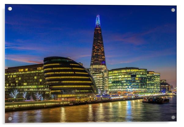 City hall London at night Acrylic by David Belcher