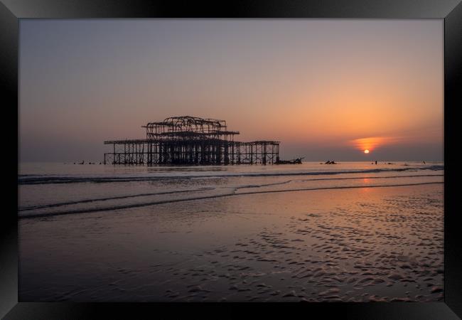 West Pier sunset Framed Print by Jed Pearson