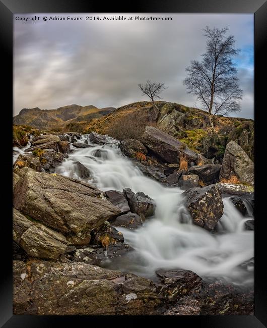 River Mountain Snowdonia Framed Print by Adrian Evans