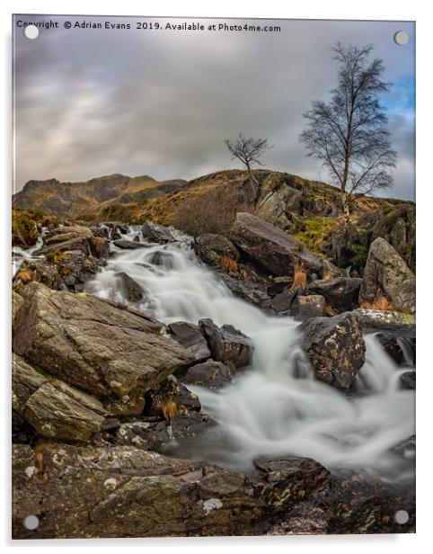 River Mountain Snowdonia Acrylic by Adrian Evans