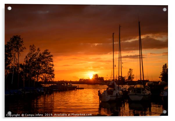 sunset in the harbor of de veenhoop in holland Acrylic by Chris Willemsen