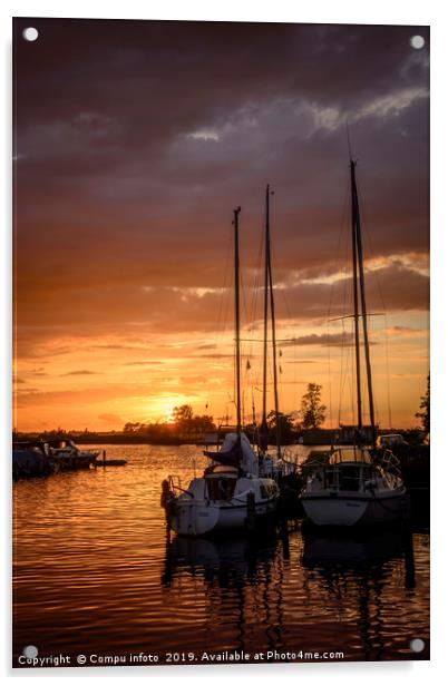 sunset in the harbor of de veenhoop in holland Acrylic by Chris Willemsen
