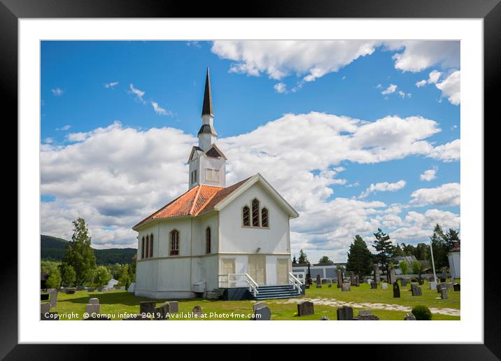white wooden stave church near Leira in Norway Framed Mounted Print by Chris Willemsen