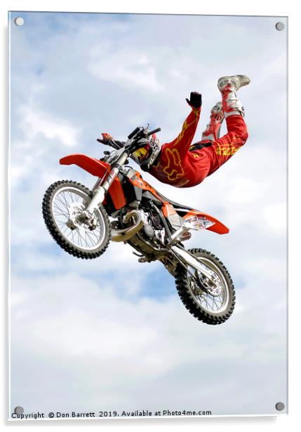 Motor Cycle Stunt Rider Acrylic by Don Barrett