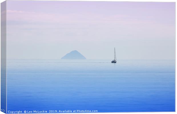 Ailsa Craig Sunset Sailing in Scotland Canvas Print by Les McLuckie