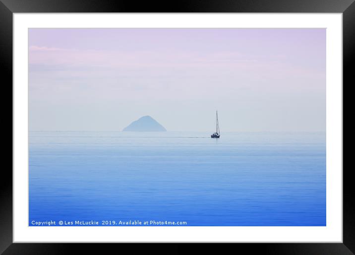 Ailsa Craig Sunset Sailing in Scotland Framed Mounted Print by Les McLuckie