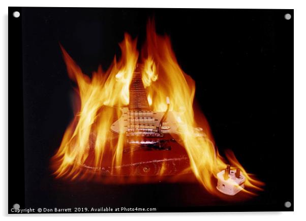 Jimi Hendrix Guitar Fire Acrylic by Don Barrett