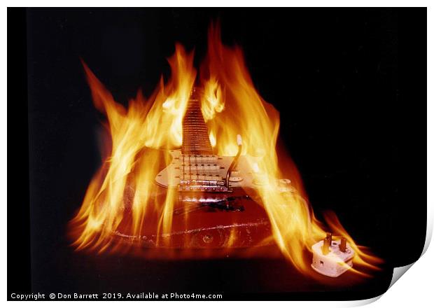 Jimi Hendrix Guitar Fire Print by Don Barrett