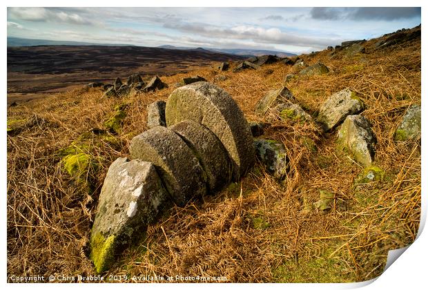 Abandoned Mill Stones under Stanage Edge. Print by Chris Drabble