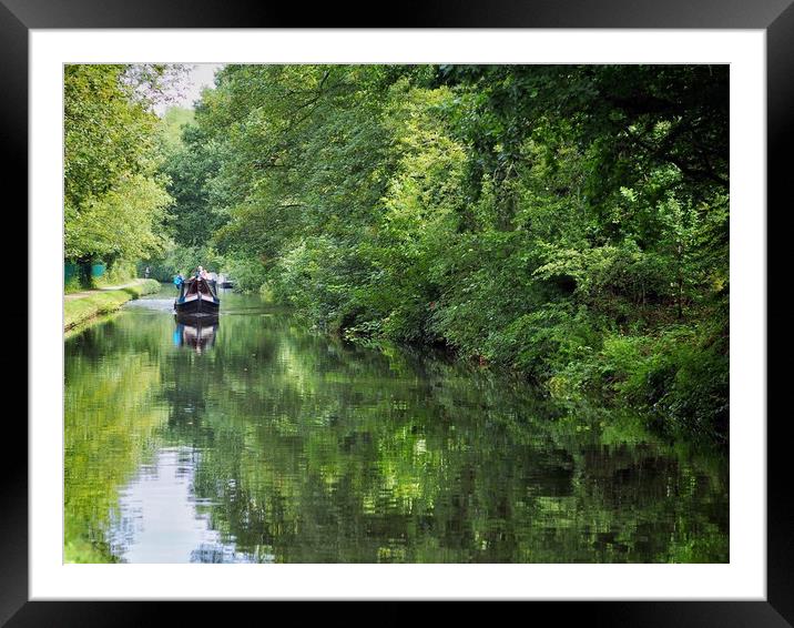 Canal with Narrow Boat Framed Mounted Print by Victor Burnside