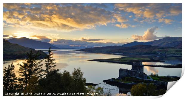 Sunset clouds, Eilean Donan Castle Print by Chris Drabble