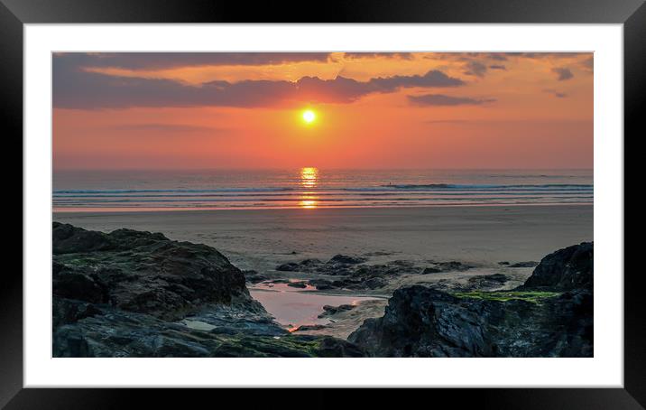 Gwithian Beach, Cornwall at sunset Framed Mounted Print by Brenda Belcher