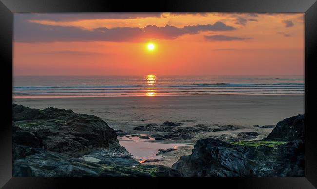 Gwithian Beach, Cornwall at sunset Framed Print by Brenda Belcher