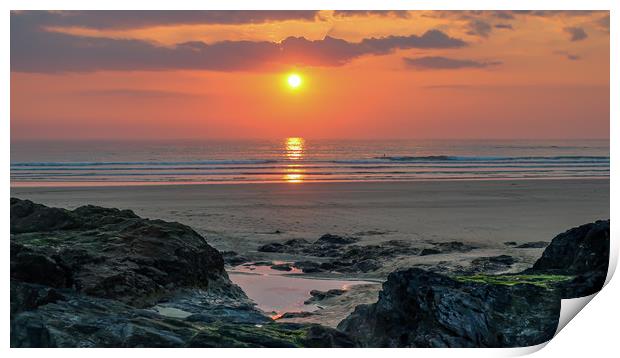 Gwithian Beach, Cornwall at sunset Print by Brenda Belcher