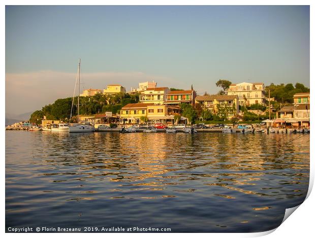 Kassiopi, Corfu, Greece - Beautiful sunset of boat Print by Florin Brezeanu