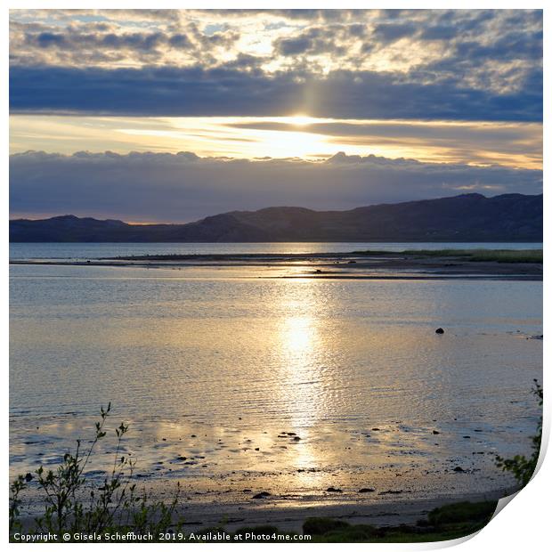 Midnight Sun Over the the Porsanger Fjord Print by Gisela Scheffbuch