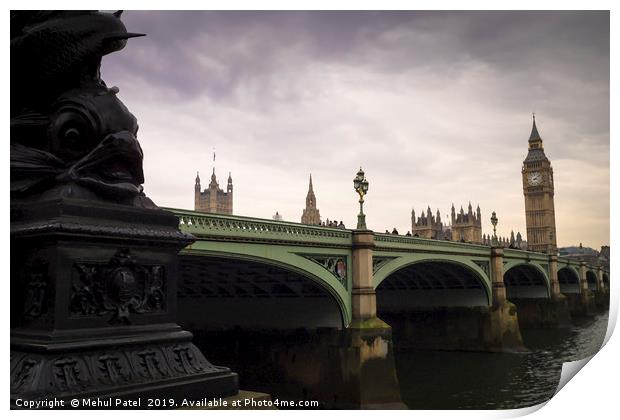 Digital painting of Westminster Bridge - London Print by Mehul Patel