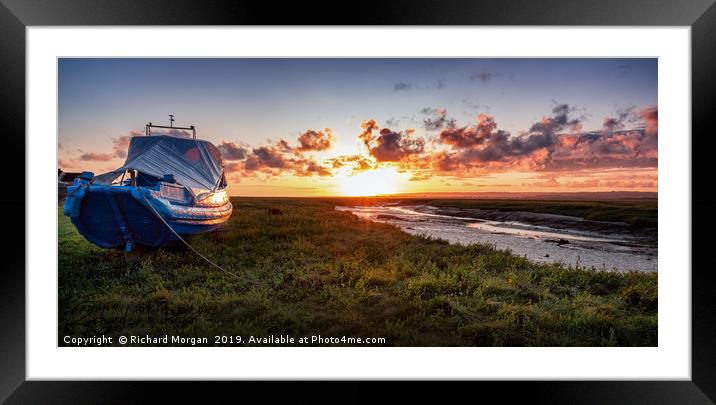 The Penclawdd Blue Boat at Sunset. Framed Mounted Print by Richard Morgan