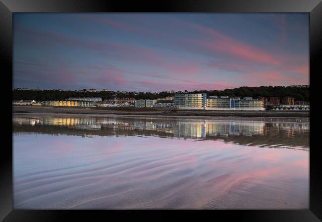 Westward Ho! waterfront reflections at sunset  Framed Print by Tony Twyman