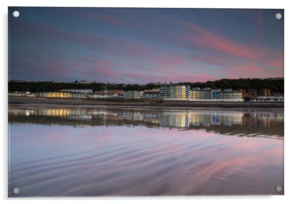 Westward Ho! waterfront reflections at sunset  Acrylic by Tony Twyman