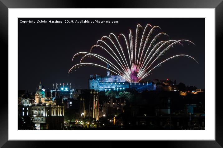 Edinburgh Castle Fireworks Display Framed Mounted Print by John Hastings