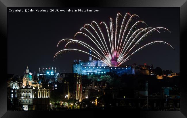 Edinburgh Castle Fireworks Display Framed Print by John Hastings