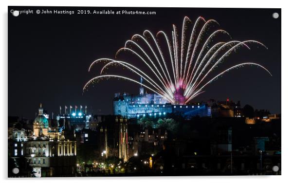 Edinburgh Castle Fireworks Display Acrylic by John Hastings