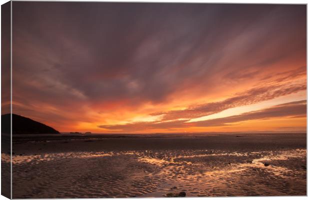 Sunset at Sandbay in North Somerset Canvas Print by Tony Twyman