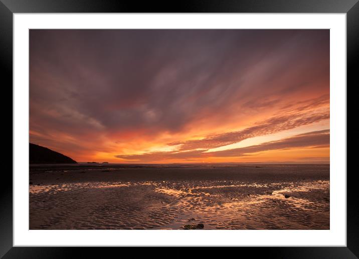 Sunset at Sandbay in North Somerset Framed Mounted Print by Tony Twyman