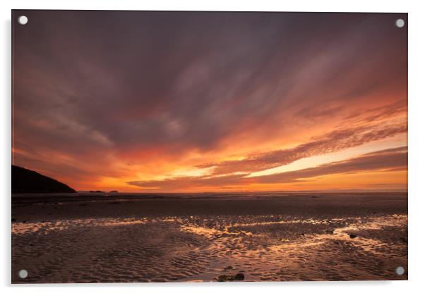 Sunset at Sandbay in North Somerset Acrylic by Tony Twyman
