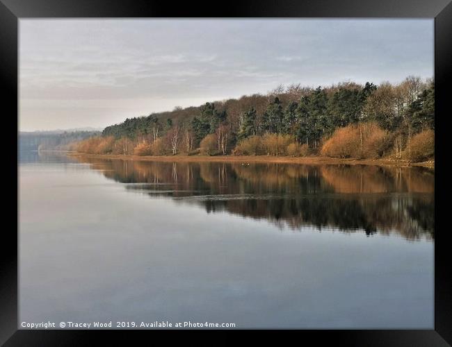 Eccup reservoir ,reflections Framed Print by Tracey Wood