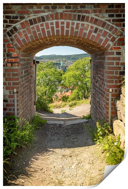 Trondheim Kristiansten Fortress Archway View Print by Antony McAulay