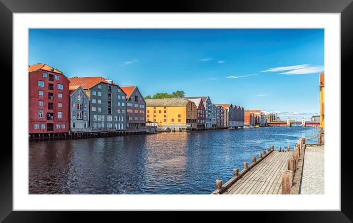 Trondheim River Dockside Warehouses Framed Mounted Print by Antony McAulay