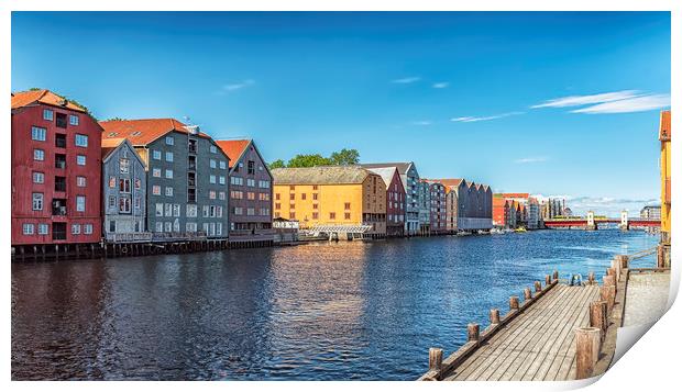 Trondheim River Dockside Warehouses Print by Antony McAulay