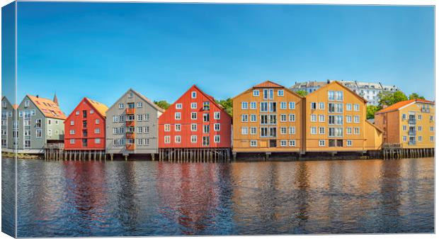 Trondheim River Nidelva Dockside Warehouse Reflect Canvas Print by Antony McAulay