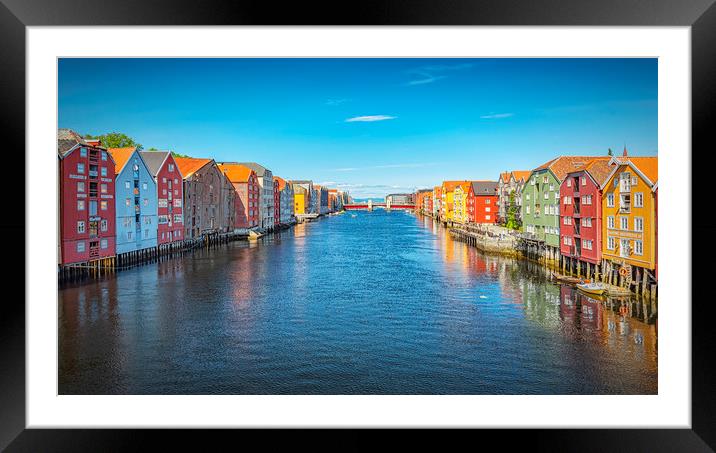Trondheim River Nidelva Dockside Warehouses Classi Framed Mounted Print by Antony McAulay