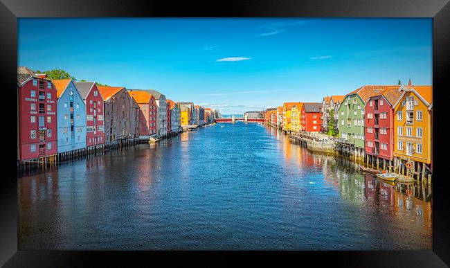 Trondheim River Nidelva Dockside Warehouses Classi Framed Print by Antony McAulay