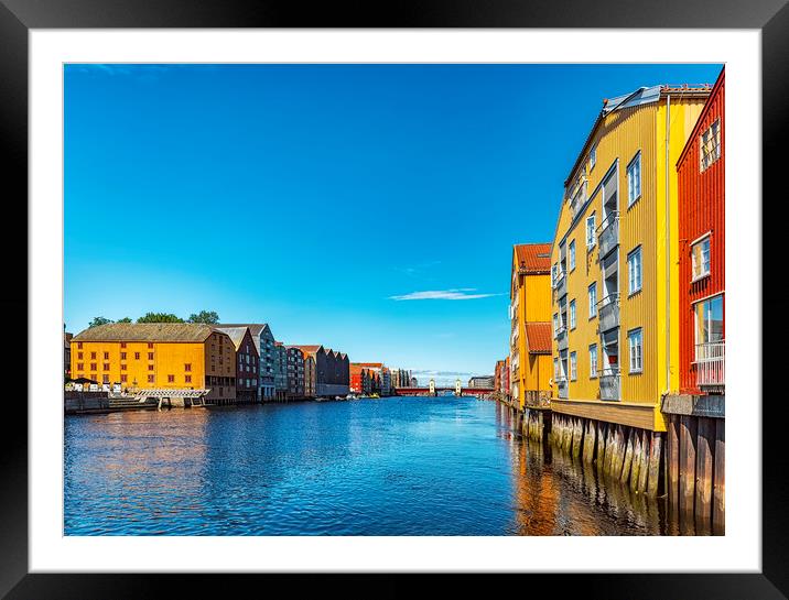 Trondheim Riverside Dockside Warehouses Framed Mounted Print by Antony McAulay