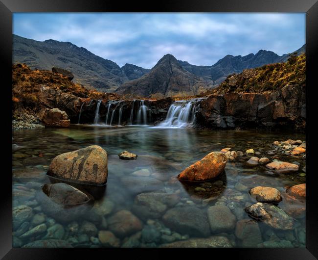 Moody morning at the Fairy Pools Framed Print by Miles Gray