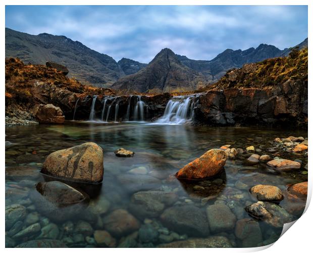Moody morning at the Fairy Pools Print by Miles Gray