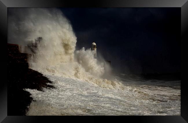 Storm over Porthcawl lighthouse Framed Print by Leighton Collins