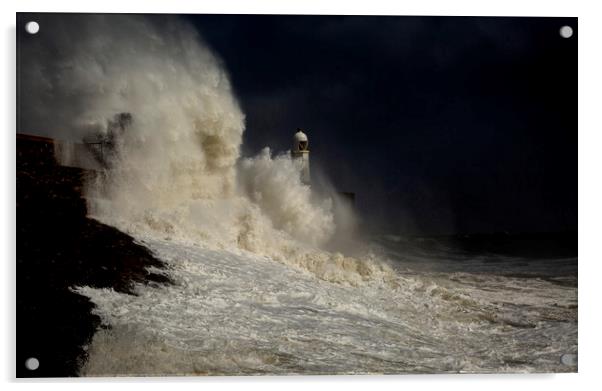 Storm over Porthcawl lighthouse Acrylic by Leighton Collins