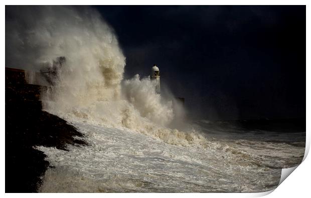 Storm over Porthcawl lighthouse Print by Leighton Collins