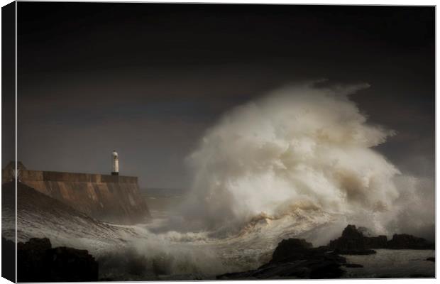 Porthcawl lighthouse and storm Canvas Print by Leighton Collins